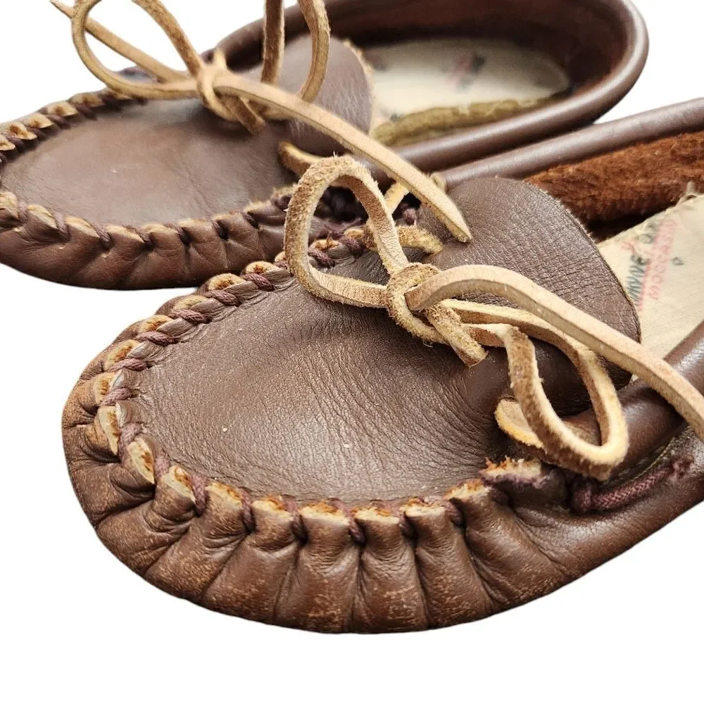 Minnetonka Kids Moccasins Size 9 Toddler Brown Leather Flat Shoes